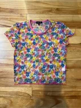 dELiA*s Multicolor Floral Mesh Short Sleeve Tee